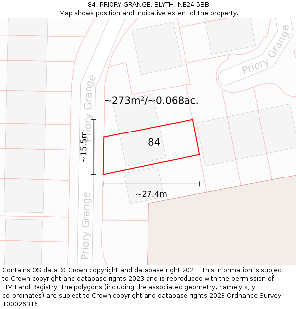 84, PRIORY GRANGE, BLYTH, NE24 5BB: Plot and title map