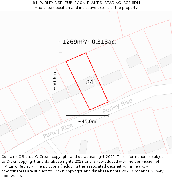 84, PURLEY RISE, PURLEY ON THAMES, READING, RG8 8DH: Plot and title map