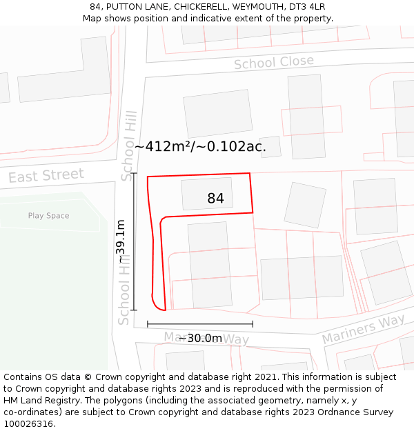 84, PUTTON LANE, CHICKERELL, WEYMOUTH, DT3 4LR: Plot and title map
