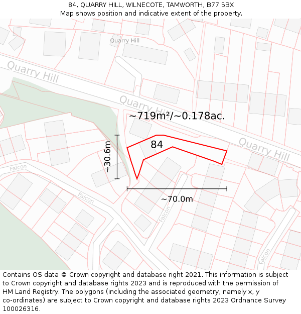 84, QUARRY HILL, WILNECOTE, TAMWORTH, B77 5BX: Plot and title map