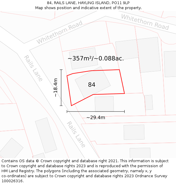84, RAILS LANE, HAYLING ISLAND, PO11 9LP: Plot and title map