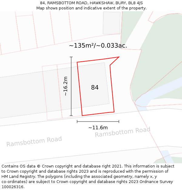 84, RAMSBOTTOM ROAD, HAWKSHAW, BURY, BL8 4JS: Plot and title map