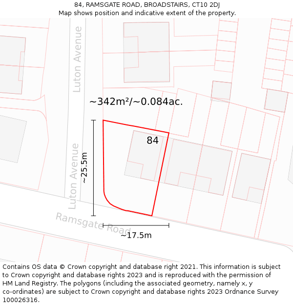 84, RAMSGATE ROAD, BROADSTAIRS, CT10 2DJ: Plot and title map