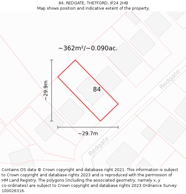 84, REDGATE, THETFORD, IP24 2HB: Plot and title map