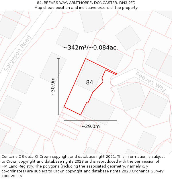 84, REEVES WAY, ARMTHORPE, DONCASTER, DN3 2FD: Plot and title map