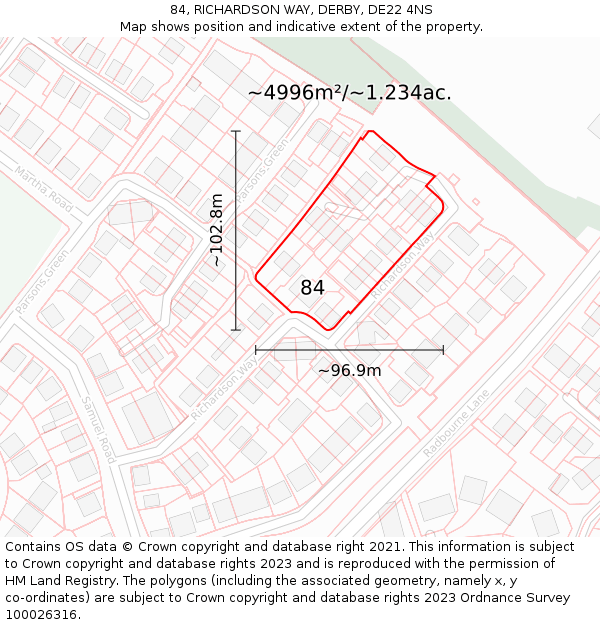 84, RICHARDSON WAY, DERBY, DE22 4NS: Plot and title map