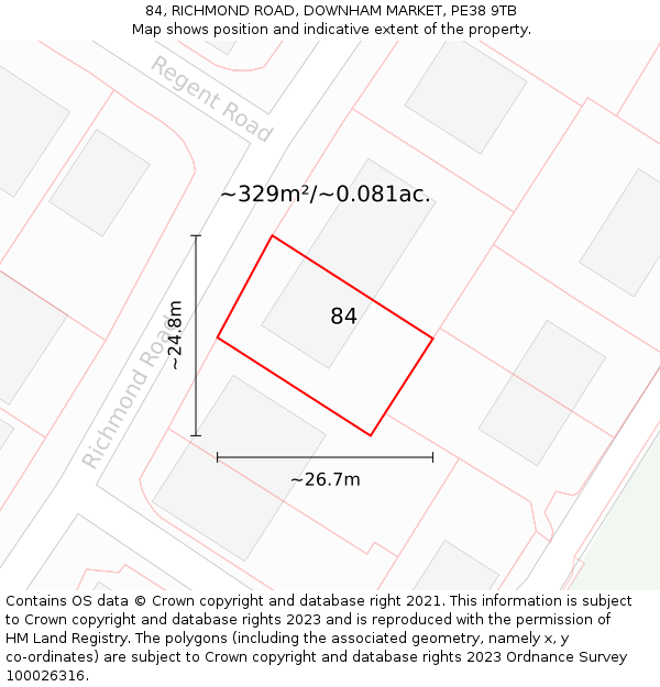 84, RICHMOND ROAD, DOWNHAM MARKET, PE38 9TB: Plot and title map