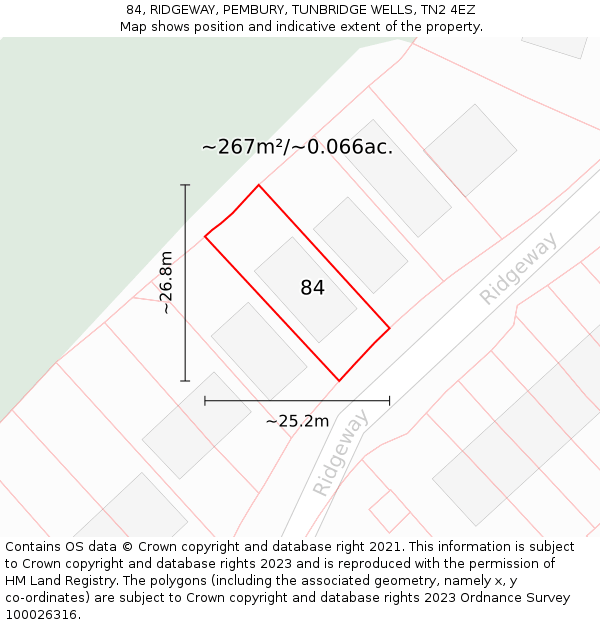 84, RIDGEWAY, PEMBURY, TUNBRIDGE WELLS, TN2 4EZ: Plot and title map