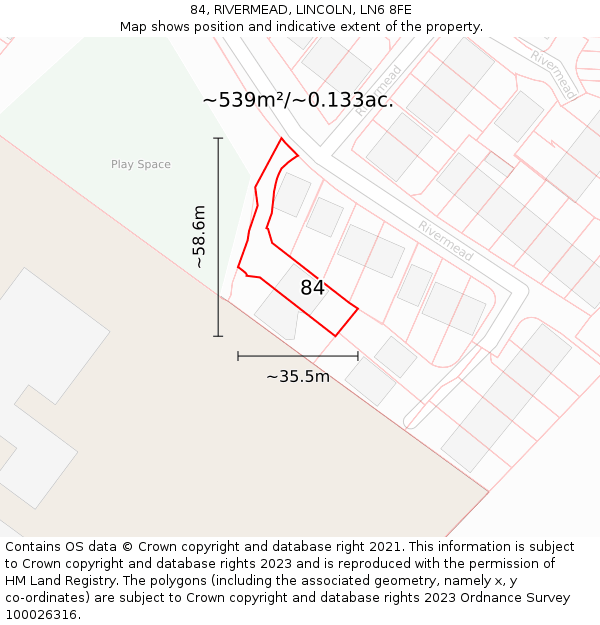 84, RIVERMEAD, LINCOLN, LN6 8FE: Plot and title map