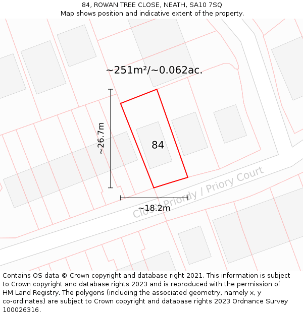 84, ROWAN TREE CLOSE, NEATH, SA10 7SQ: Plot and title map