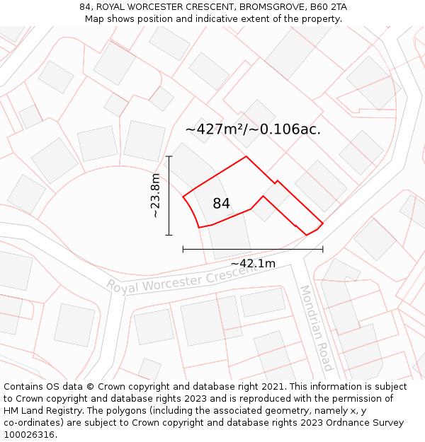 84, ROYAL WORCESTER CRESCENT, BROMSGROVE, B60 2TA: Plot and title map