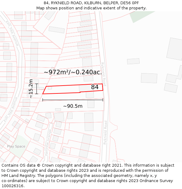 84, RYKNIELD ROAD, KILBURN, BELPER, DE56 0PF: Plot and title map