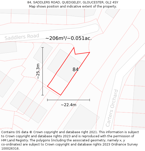 84, SADDLERS ROAD, QUEDGELEY, GLOUCESTER, GL2 4SY: Plot and title map