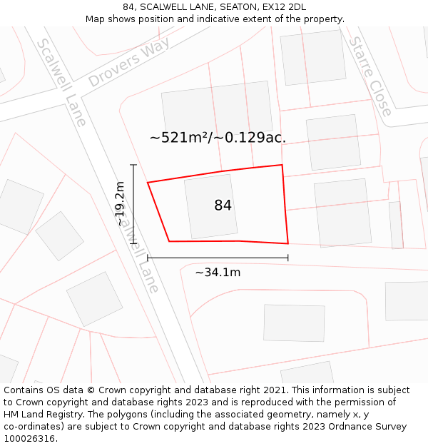 84, SCALWELL LANE, SEATON, EX12 2DL: Plot and title map