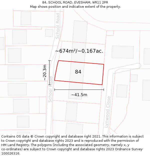 84, SCHOOL ROAD, EVESHAM, WR11 2PR: Plot and title map