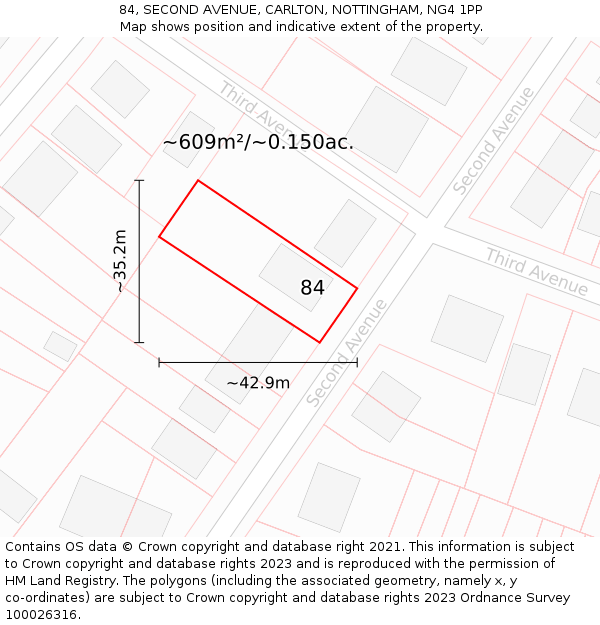 84, SECOND AVENUE, CARLTON, NOTTINGHAM, NG4 1PP: Plot and title map