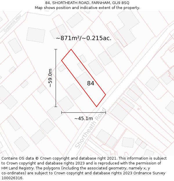 84, SHORTHEATH ROAD, FARNHAM, GU9 8SQ: Plot and title map