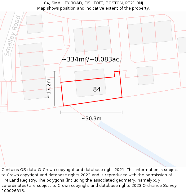 84, SMALLEY ROAD, FISHTOFT, BOSTON, PE21 0NJ: Plot and title map