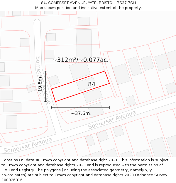 84, SOMERSET AVENUE, YATE, BRISTOL, BS37 7SH: Plot and title map