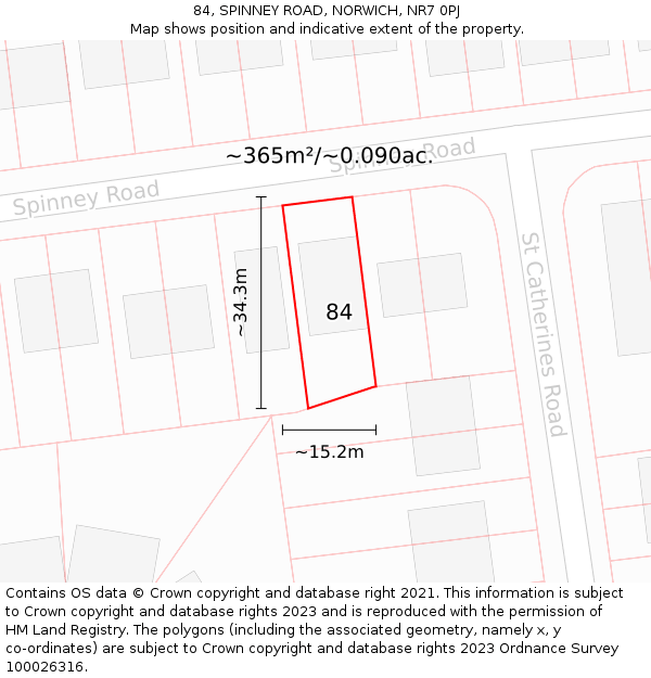 84, SPINNEY ROAD, NORWICH, NR7 0PJ: Plot and title map