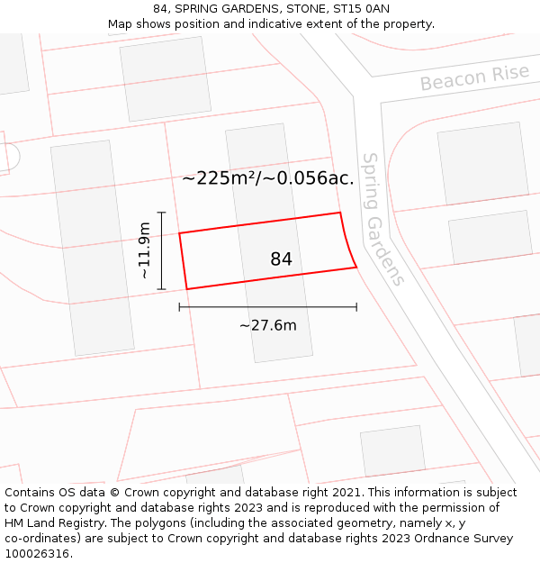 84, SPRING GARDENS, STONE, ST15 0AN: Plot and title map