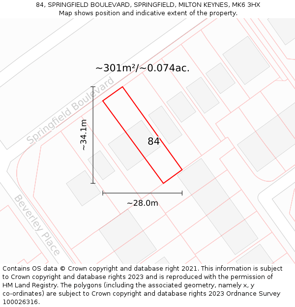 84, SPRINGFIELD BOULEVARD, SPRINGFIELD, MILTON KEYNES, MK6 3HX: Plot and title map