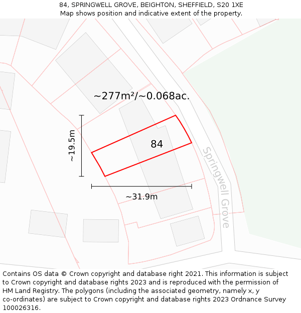 84, SPRINGWELL GROVE, BEIGHTON, SHEFFIELD, S20 1XE: Plot and title map