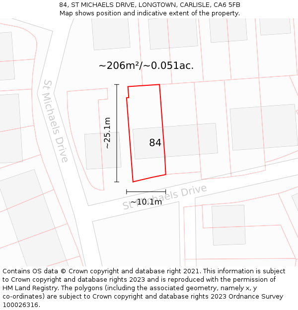 84, ST MICHAELS DRIVE, LONGTOWN, CARLISLE, CA6 5FB: Plot and title map