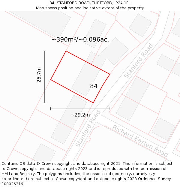 84, STANFORD ROAD, THETFORD, IP24 1FH: Plot and title map