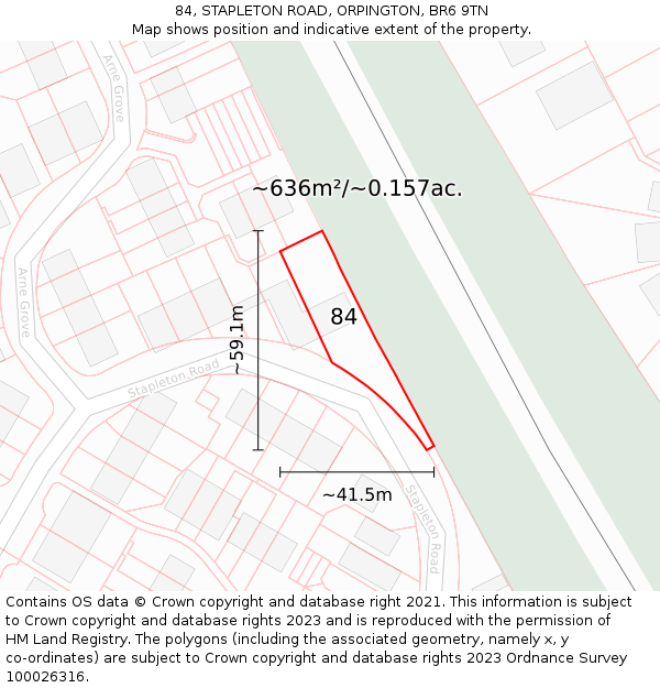 84, STAPLETON ROAD, ORPINGTON, BR6 9TN: Plot and title map