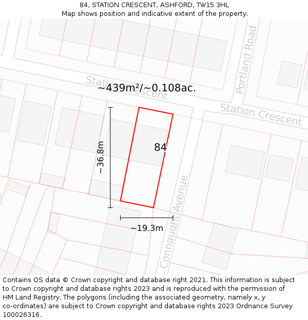 84, STATION CRESCENT, ASHFORD, TW15 3HL: Plot and title map