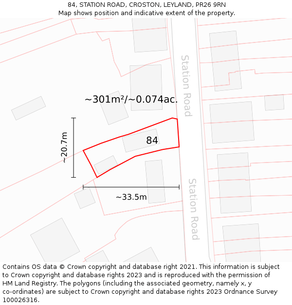 84, STATION ROAD, CROSTON, LEYLAND, PR26 9RN: Plot and title map