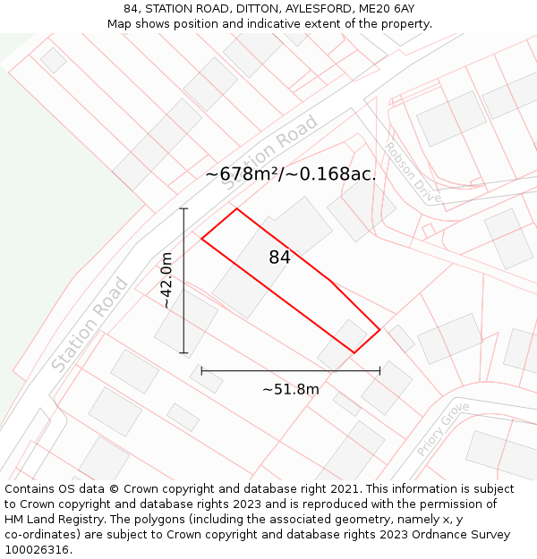 84, STATION ROAD, DITTON, AYLESFORD, ME20 6AY: Plot and title map