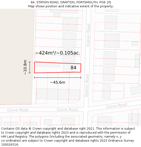 84, STATION ROAD, DRAYTON, PORTSMOUTH, PO6 1PJ: Plot and title map