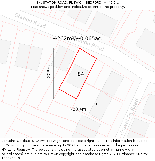 84, STATION ROAD, FLITWICK, BEDFORD, MK45 1JU: Plot and title map