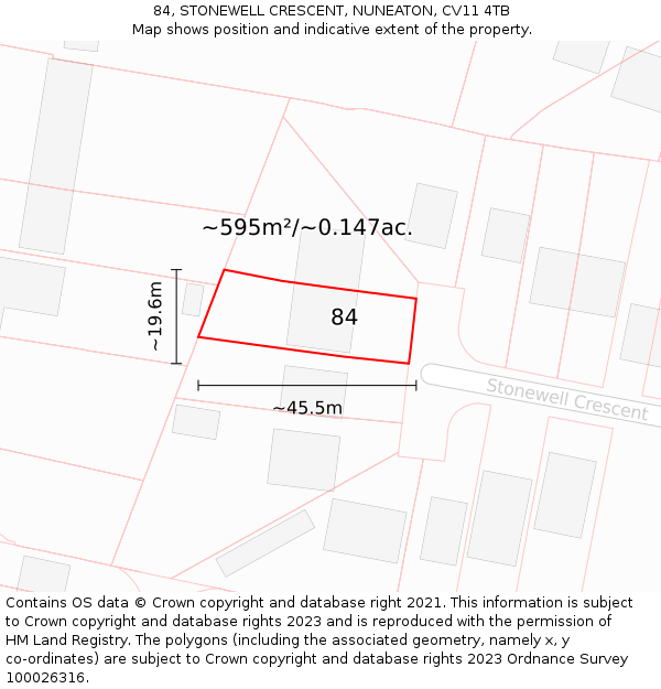 84, STONEWELL CRESCENT, NUNEATON, CV11 4TB: Plot and title map