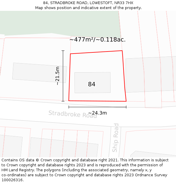 84, STRADBROKE ROAD, LOWESTOFT, NR33 7HX: Plot and title map