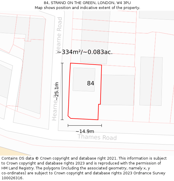 84, STRAND ON THE GREEN, LONDON, W4 3PU: Plot and title map