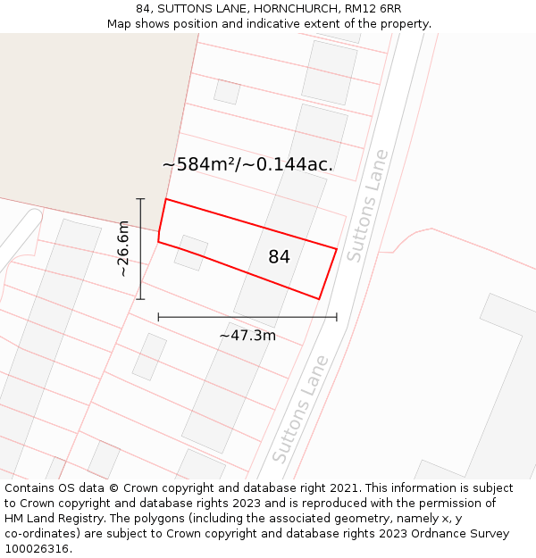 84, SUTTONS LANE, HORNCHURCH, RM12 6RR: Plot and title map