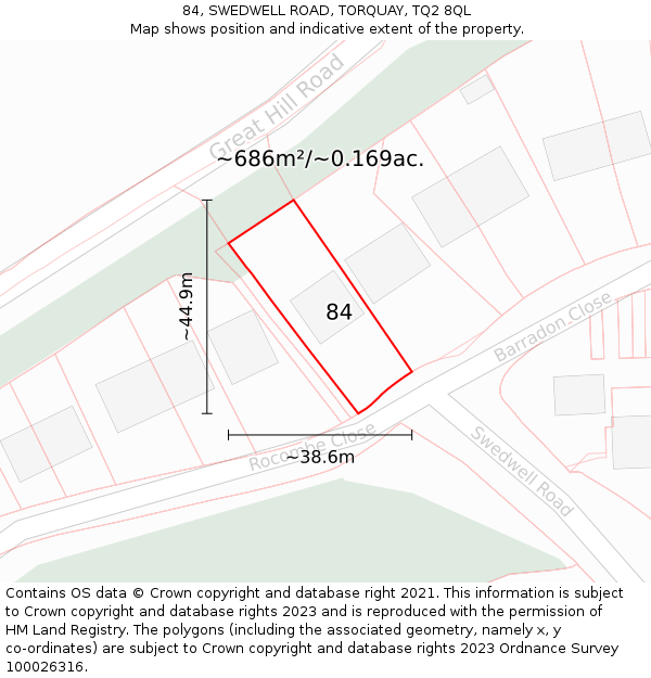 84, SWEDWELL ROAD, TORQUAY, TQ2 8QL: Plot and title map