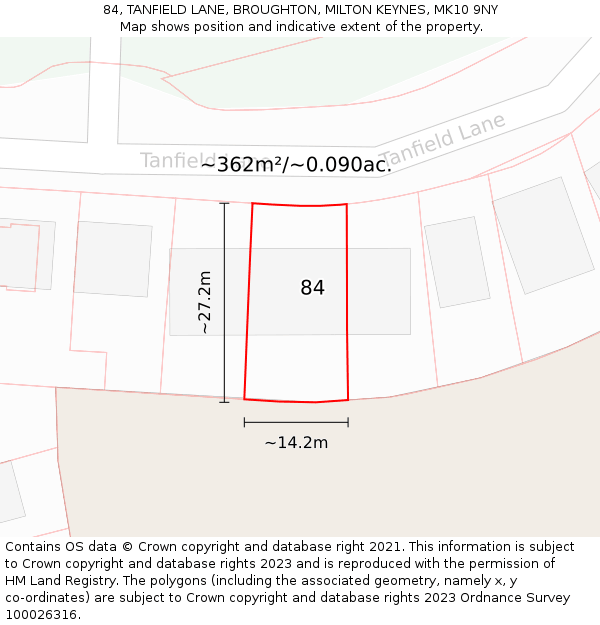 84, TANFIELD LANE, BROUGHTON, MILTON KEYNES, MK10 9NY: Plot and title map