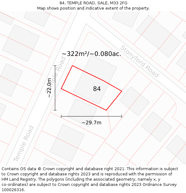 84, TEMPLE ROAD, SALE, M33 2FG: Plot and title map