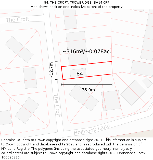 84, THE CROFT, TROWBRIDGE, BA14 0RP: Plot and title map