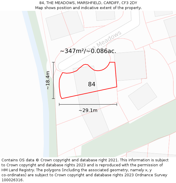 84, THE MEADOWS, MARSHFIELD, CARDIFF, CF3 2DY: Plot and title map