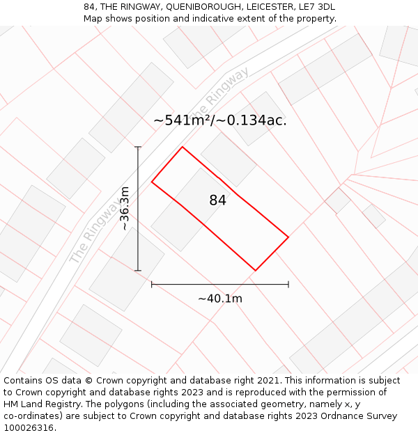 84, THE RINGWAY, QUENIBOROUGH, LEICESTER, LE7 3DL: Plot and title map