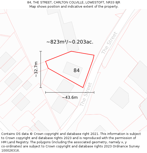 84, THE STREET, CARLTON COLVILLE, LOWESTOFT, NR33 8JR: Plot and title map
