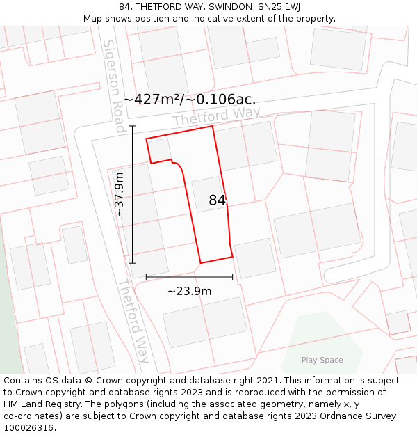 84, THETFORD WAY, SWINDON, SN25 1WJ: Plot and title map