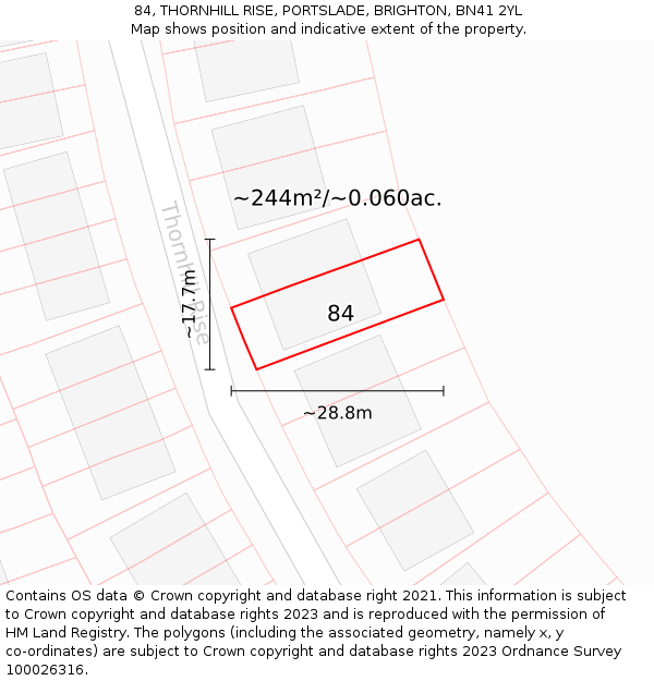 84, THORNHILL RISE, PORTSLADE, BRIGHTON, BN41 2YL: Plot and title map