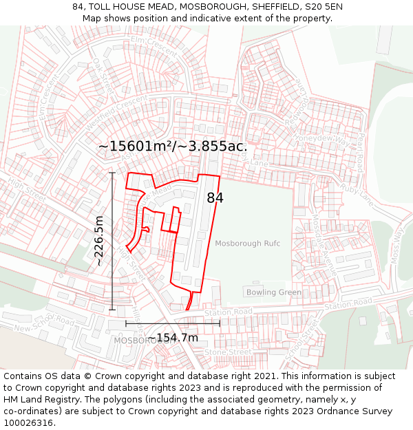 84, TOLL HOUSE MEAD, MOSBOROUGH, SHEFFIELD, S20 5EN: Plot and title map