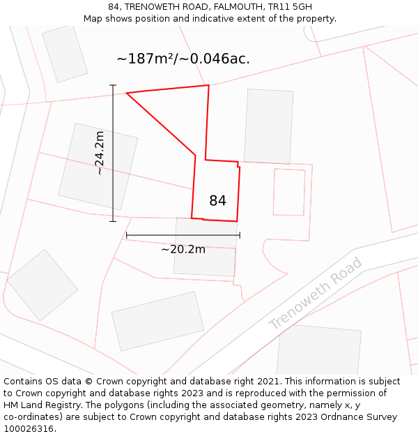 84, TRENOWETH ROAD, FALMOUTH, TR11 5GH: Plot and title map